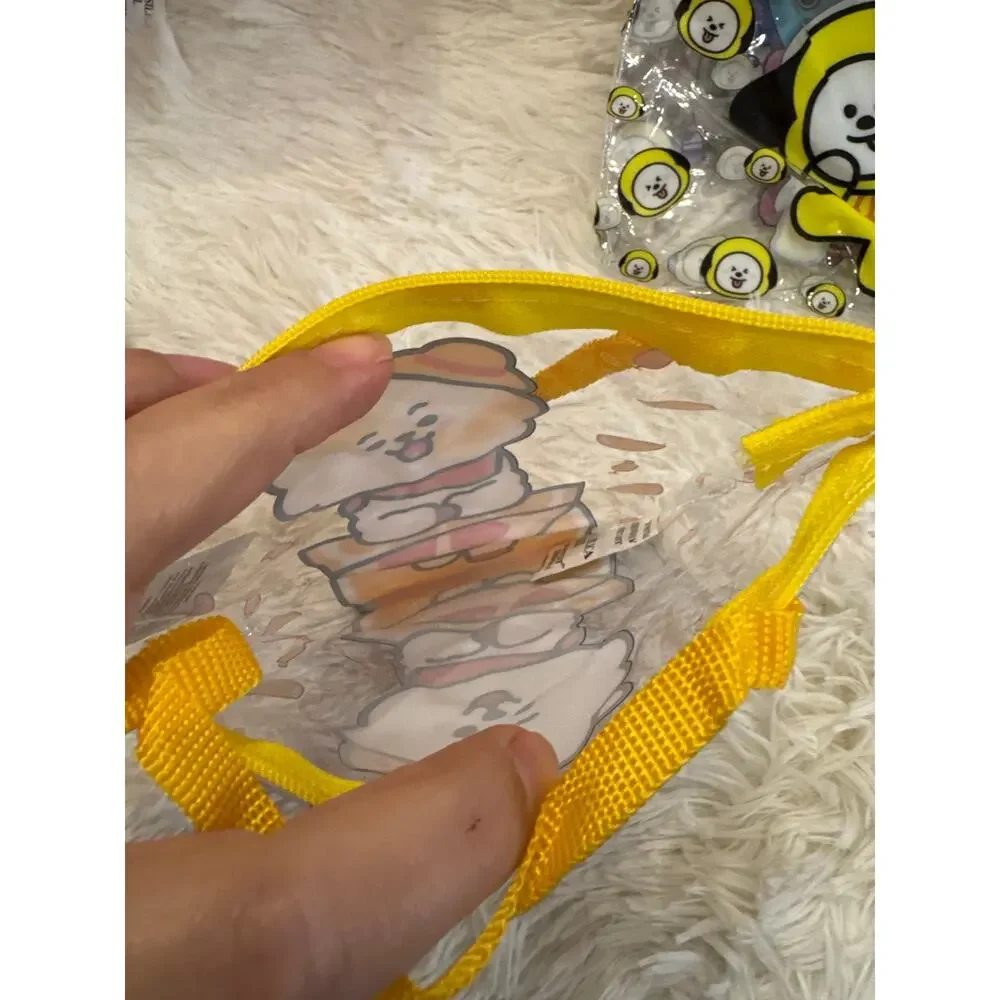 BT21 RJ Jin holding an orange slice clear tote makeup pencil pouch bag zipper
